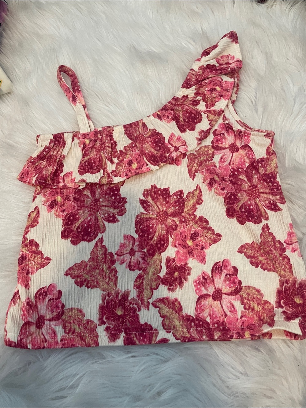 Old Navy Pink Floral One-Shoulder Ruffle Tank